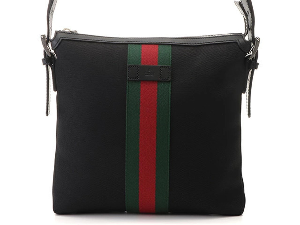 Gucci black leather messenger shoulder bag signature Web